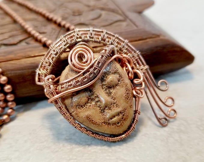 Featured listing image: Artisan Moon Face Pendant Necklace – Wire Wrapped Goddess Jewelry