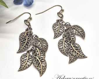 Antique Brass Leaf Dangle Earrings: Nature-Inspired Jewelry