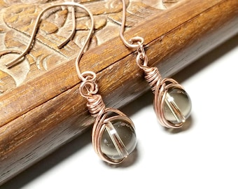 Rustic Smokey Quartz Earrings — Wire Wrapped Natural Stone Jewelry