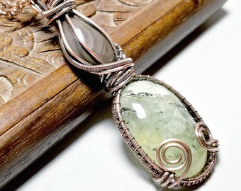 Natural Prehnite Pendant Necklace – Handwoven Wire Jewelry, Unique Gemstone Gift