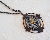 Vintage Spider Cabochon Necklace in Black Brass