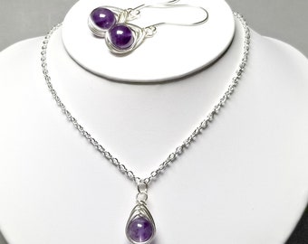 Amethyst Matching Necklace Earrings Jewelry Set