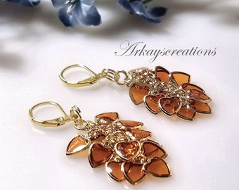 Autumn Earrings in Gold, Amber Hearts