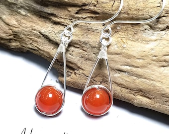 Silver Carnelian Earrings, Womens Earrings Dangle, Wire Wrapped Jewelry