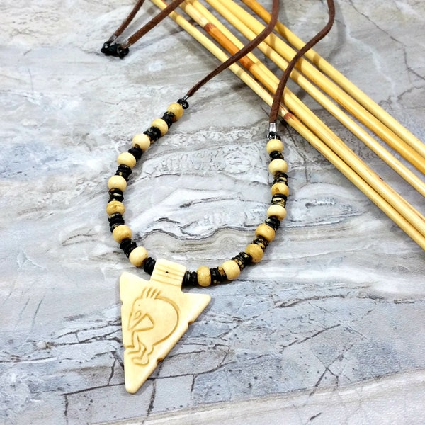 Arrowhead Pendant, Bone Jewelry Mens Necklace, Boho Gifts for Men