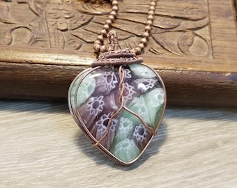 Glass Heart "Captured Love" Necklace | Handcrafted Wire Jewelry for Her