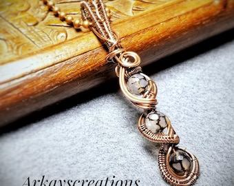 Wire Weave Dragon Vein Agate Necklace — Handcrafted Gemstone Pendant