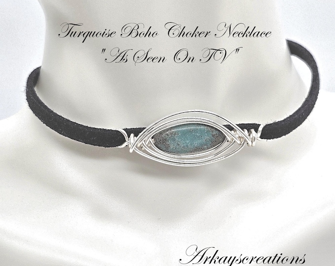 Featured listing image: Turquoise Boho Choker Necklace, Southwestern Choker, Gypsy Jewelry, As Seen on TV