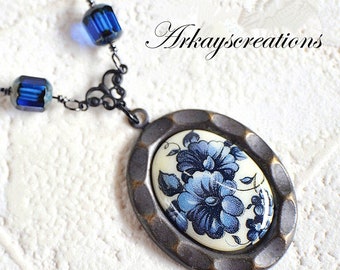 Blue Cameo Necklace, Something Blue Cameo Jewelry, Romantic Wife Gift