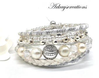 Celestial Chimes - White & Crystal Bohemian Layered Bracelet Set