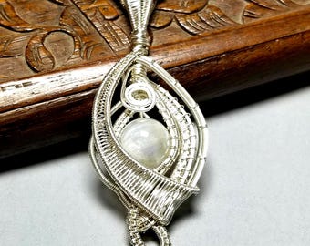 Moonstone Wire Weave Necklace — Handcrafted Silver Gemstone Pendant