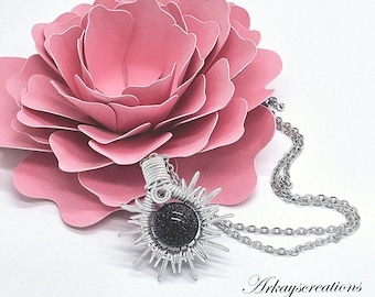 Midnight Spark Blue Goldstone Sunburst Necklace – Boutique Artisan Aluminum Jewelry