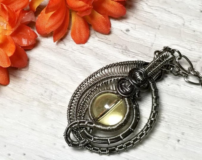Featured listing image: Smokey Quartz Wire‑Woven Pendant – Elegant Handcrafted Copper Necklace