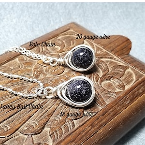 Sterling Silver Blue Goldstone Necklace, OOAK Herringbone Jewelry