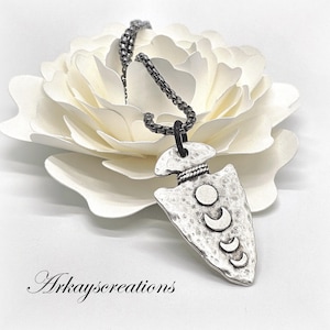Moon Phase Arrowhead Necklace - Mystical Design