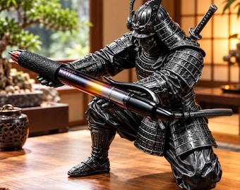 Samurai Pen Holder, Japanese Desk Decor, Warrior Pencil Organizer, 3D Printed Office Gift, Unique Stationery Stand