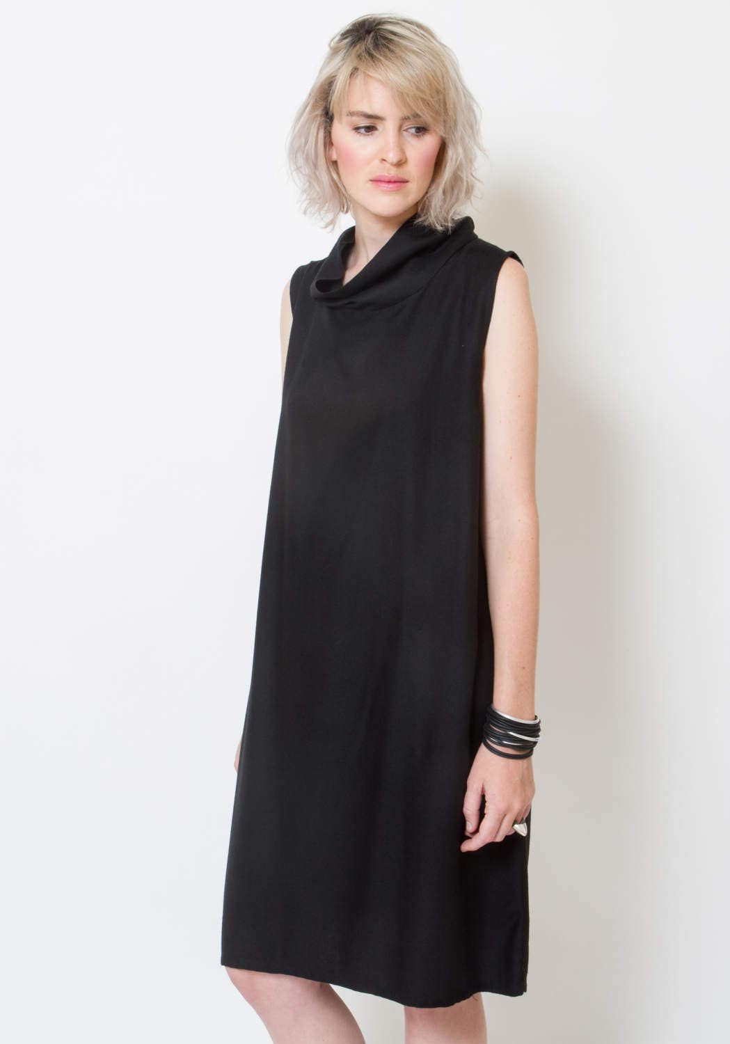 Black sundress summer dress minimal cowl neck casual | Etsy