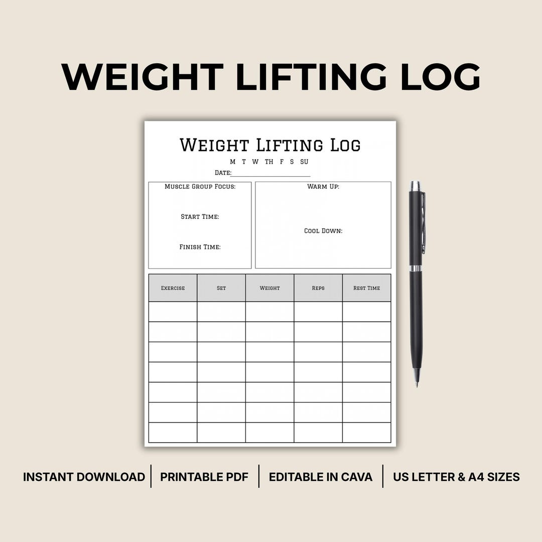 Weight Lifting Log, Strength Training Workout Tracker, Editable Canva ...