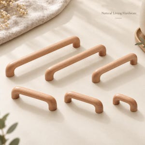 Natural Wood Cabinet Handles, Minimalist Drawer Pulls, Japandi Kitchen Hardware, Handmade Wooden Furniture Handle, Modern Home Decor