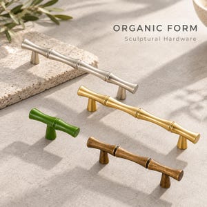 Bamboo Cabinet Pull, Zinc Alloy Drawer Handle, Vintage Furniture Hardware, Green Gold Silver Bronze, 50–220 mm