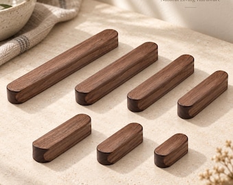 Maniglie per mobili in legno di noce, pomelli per cassetti minimalisti, accessori per mobili in legno naturale, pomelli per mobili da cucina in stile giapponese, arredamento moderno per la casa.