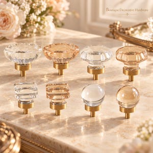 Kristallknoppar, lådhandtag i glas, byråknoppar i mässing, dekorativa möbelbeslag, skåphandtag i fransk stil