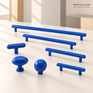 Klein Blue Bauhaus Cabinet Hardware, Modern Color Block Drawer Pulls, Sculptural Contemporary Furniture Knobs and Handles