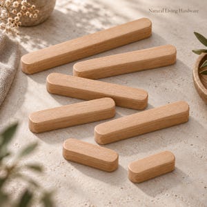 Natural Wood Cabinet Handles, Minimalist Wooden Drawer Pulls, Japandi Furniture Hardware, Handmade Kitchen Cabinet Knobs