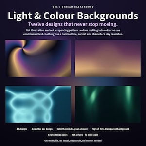 Animated Gradient Background 12 Designs for Twitch OBS Stream, Aurora Plasma Water Light Dusk Sky Color Loop, Looping HTML Digital Download
