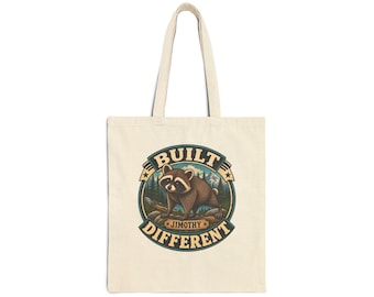 JIMOTHY RACCOON - "Built Different" Canvas Reusable Tote bag - Funny Gift Christmas