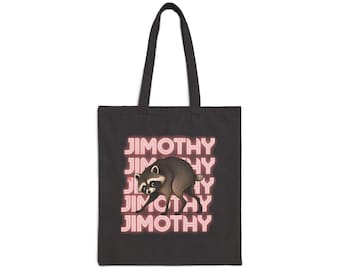 Jimothy Raccoon Tote Bag – Retro Pink Name Illustration, Heavyweight Cotton Canvas