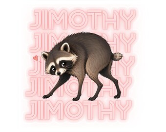 Jimothy Raccoon Kiss-Cut Sticker – Retro Pink Laptop Decal (Vinyl)