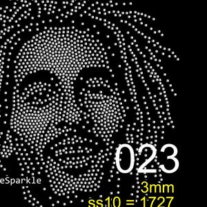 May include: A rhinestone transfer design on a black background featuring a portrait of a person with dreadlocks. The text 10.5" by 11.5" appears at the top, with 023, 3mm, and ss10 = 1727 printed in white and yellow text at the bottom right.