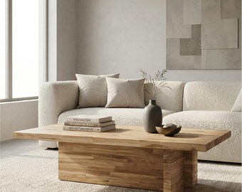 NEW YORK massief eikenhouten salontafel met houten poten, 60–120 cm