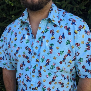 Super Mario Kart, Donkey Kong, Pokémon, Power Rangers, TMNT, Rocko, Hey Arnold, Batman Button Up Shirt w/ Pocket 100% Licensed Cotton image 1
