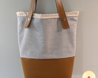 Medium Tote - Faux Leather Bottom - Diaper Bag - Work/Office Bag - Book, Laptop, Bag