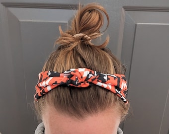 Top Knot Stretch Knit Headband - Orange Black and White Baltimore Orioles Maryland Flag O's