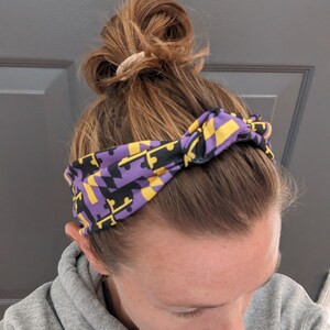 Top Knot Stretch Knit Headband Purple Black and Yellow Baltimore Ravens Maryland Flag image 2