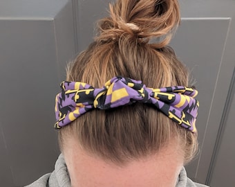 Top Knot Stretch Knit Headband - Purple Black and Yellow Baltimore Ravens Maryland Flag