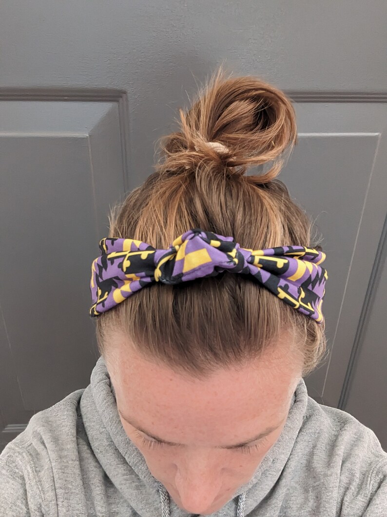 Top Knot Stretch Knit Headband Purple Black and Yellow Baltimore Ravens Maryland Flag image 1