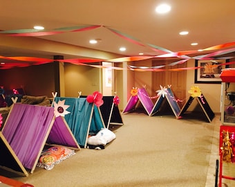 4 Glamping tents & 4 lights glamping party, glamping, tent, kids tent, sleepover