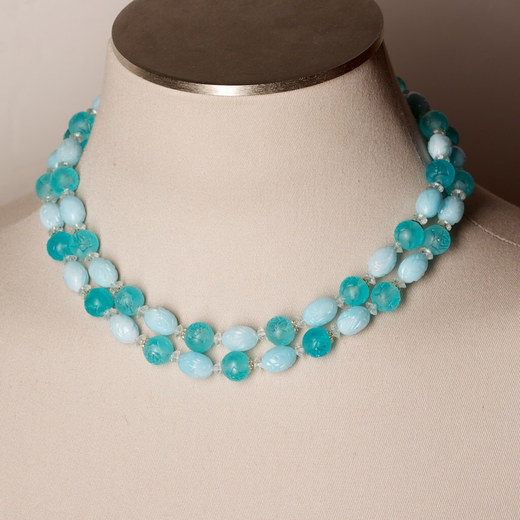 Vintage Double Strand Blue Choker Necklace 1950s jewelry Etsy