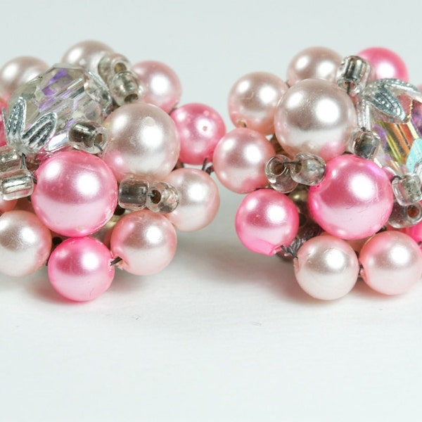 Vintage pink clip-on cluster earrings