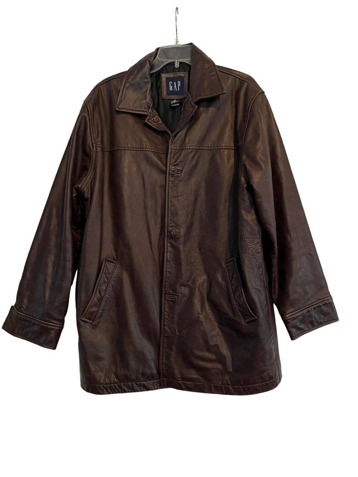Vintage GAP Mens Genuine Leather Jacket Coat Brown Button up Vintage GAP Mens Genuine Leather Jacket Coat Brown Button up
