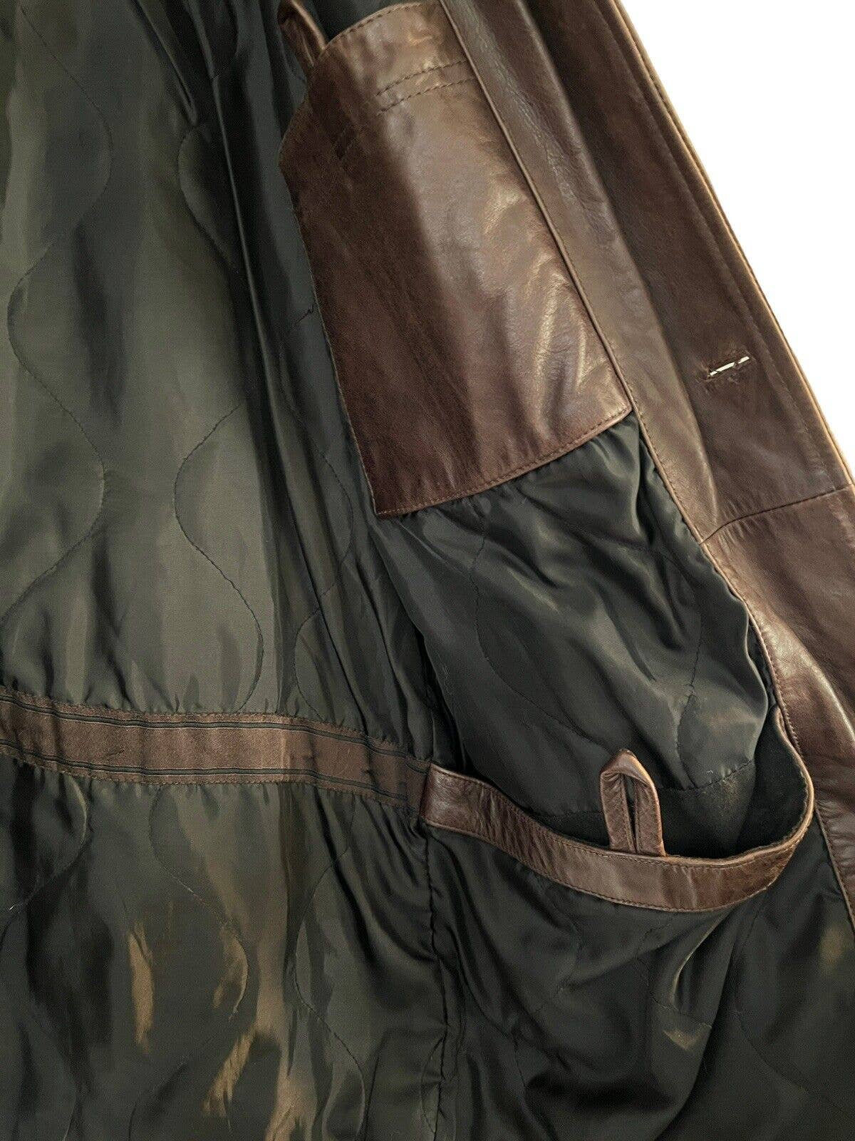 Vintage GAP Mens Genuine Leather Jacket Coat Brown Button up Y2K