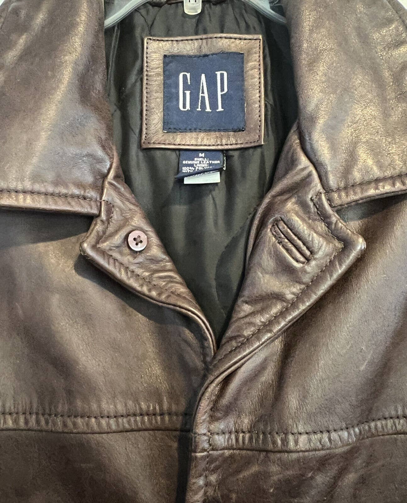 Vintage GAP Mens Genuine Leather Jacket Coat Brown Button up Vintage GAP Mens Genuine Leather Jacket Coat Brown Button up