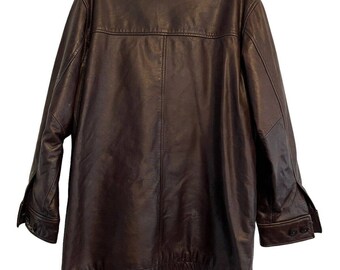 Vintage GAP Mens Genuine Leather Jacket Coat Brown Button up Y2K