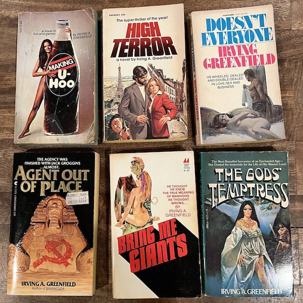Vintage LOT of 6 IRVING A GREENFIELD Satirical Sleaze Paperback Books Novels