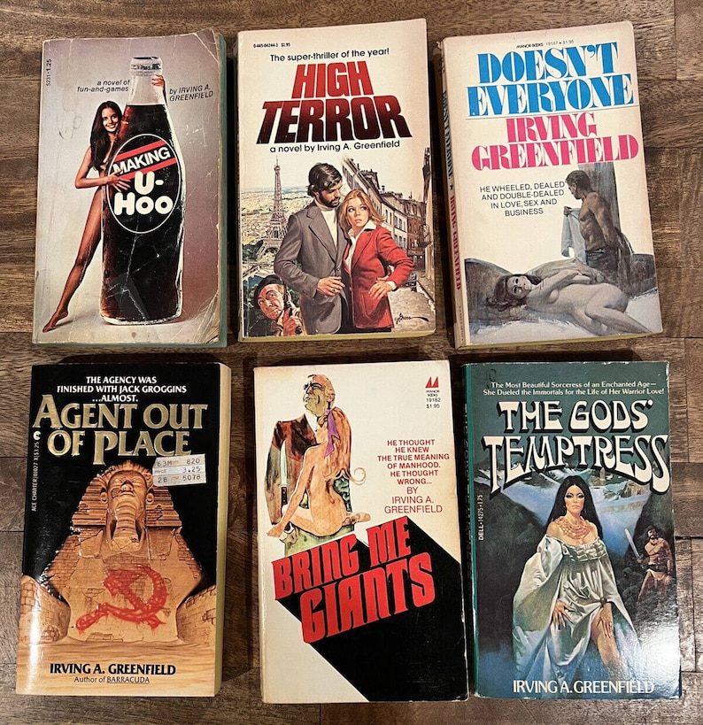 Vintage LOT of 6 IRVING A GREENFIELD Satirical Sleaze Paperback Books Novels image 1