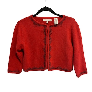 BALLINGER GOLD Damen Pullover Rot Angora Perlen Verzierte Crop Cardigan Größe M